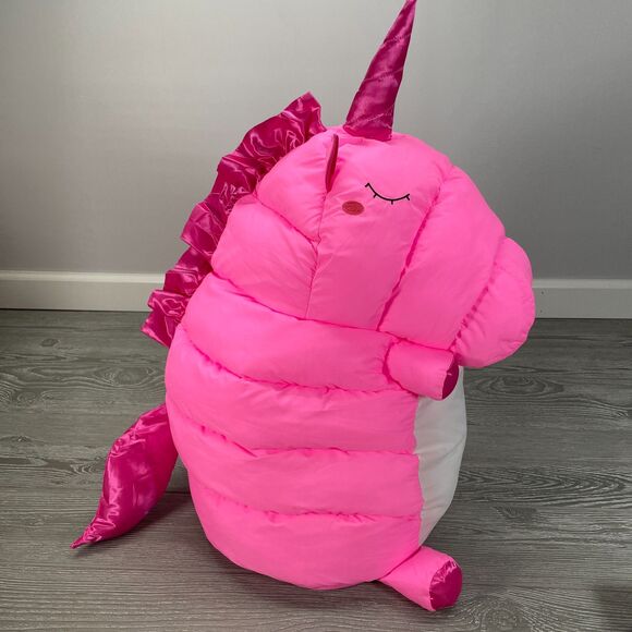Puffer Pals Pillow Pink Unicorn 18in Soft Squish Plush Stuffed Animal Toy - Picture 2 of 12